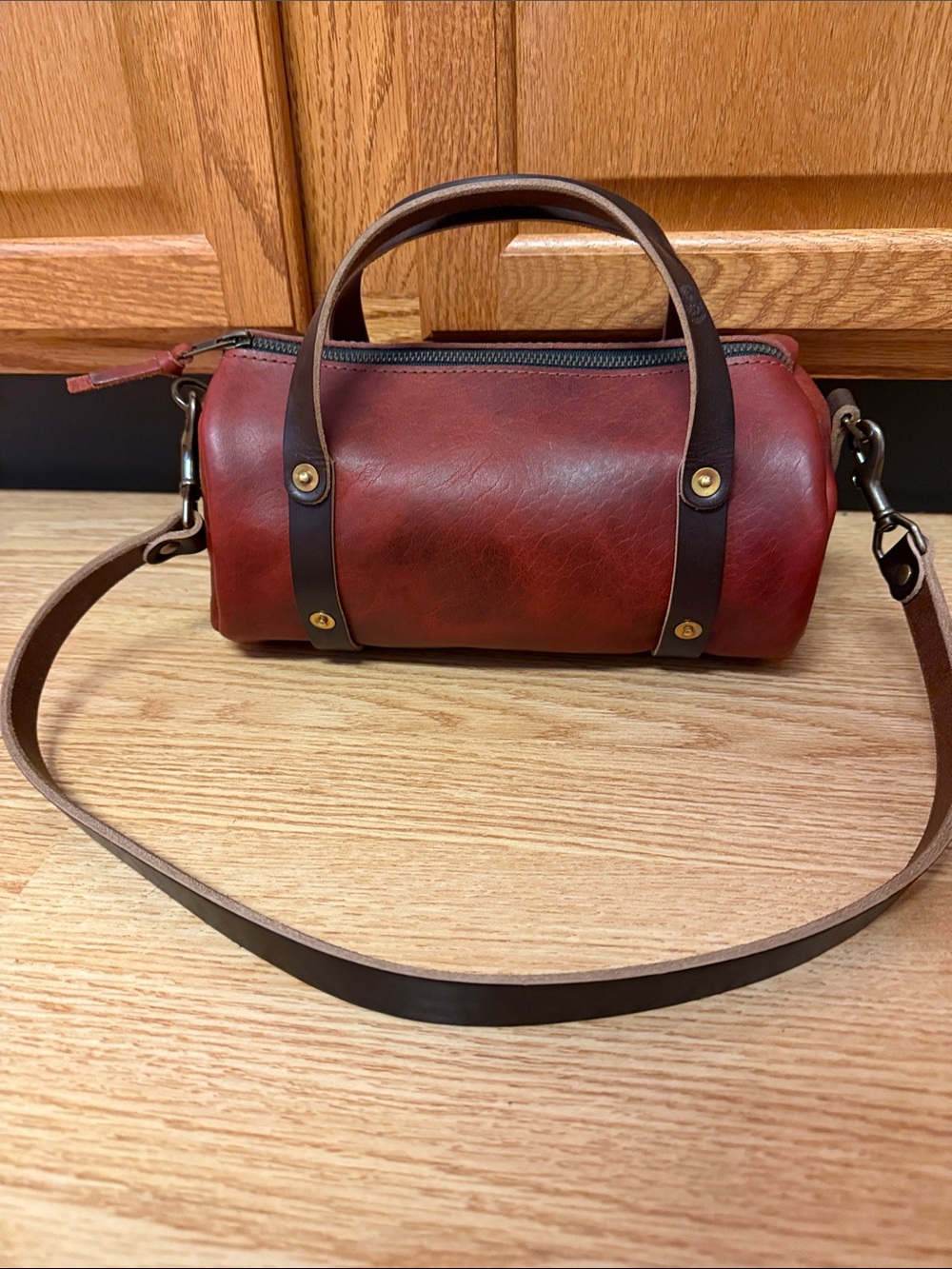 Go Forth Goods redwood bison leather small Jane barrel bag